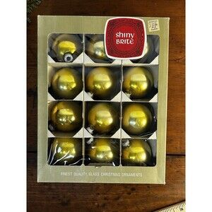 Box Of 12 SHINY BRITE Gold Mercury Glass Ornaments in Original Box